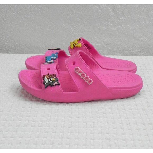 Pink Crocs Sandals With Fun Character Charms Size M5/W7 Lightweight Casual - Picture 3 of 11